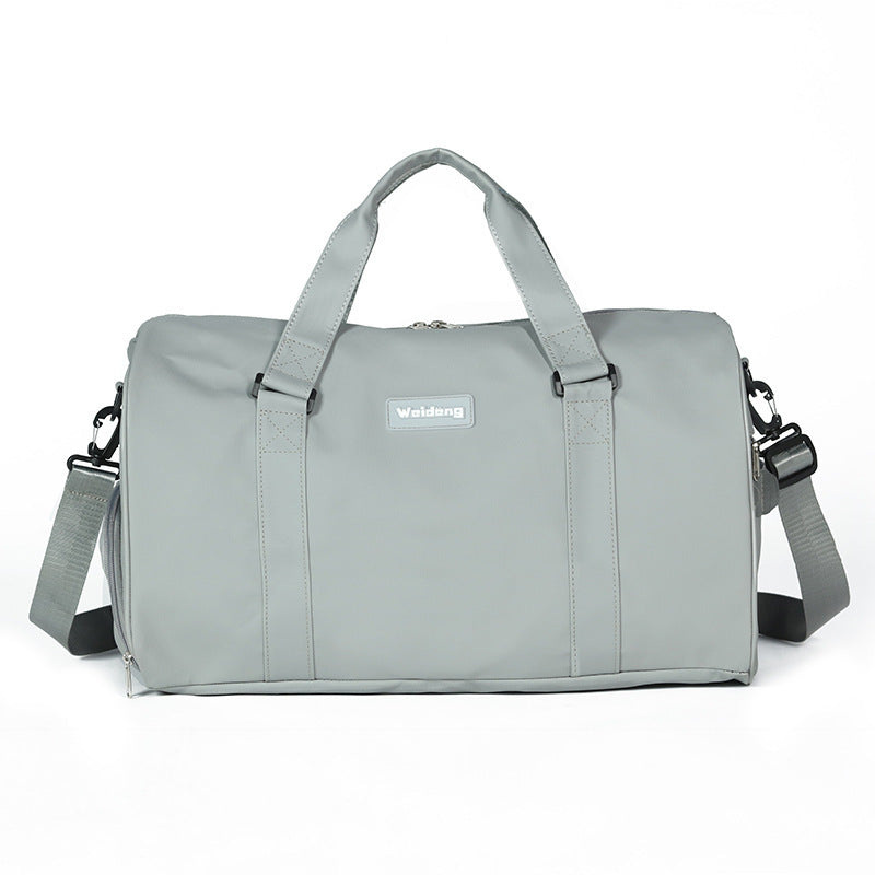 portable female large capacity swimming bag in gray oxford cloth with dual handles and adjustable shoulder strap