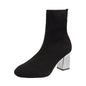Martin Boots Women's black mid-calf stretch wool boots with square toe and chunky heel