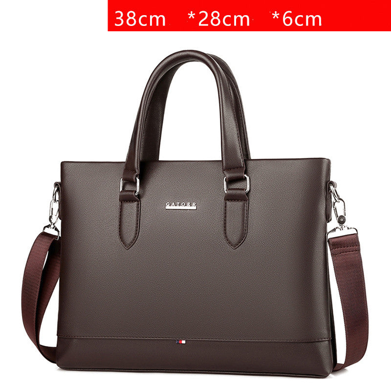 Large capacity men's business handbag soft leather briefcase with handles and detachable shoulder strap in brown