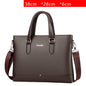 Large capacity men's business handbag soft leather briefcase with handles and detachable shoulder strap in brown