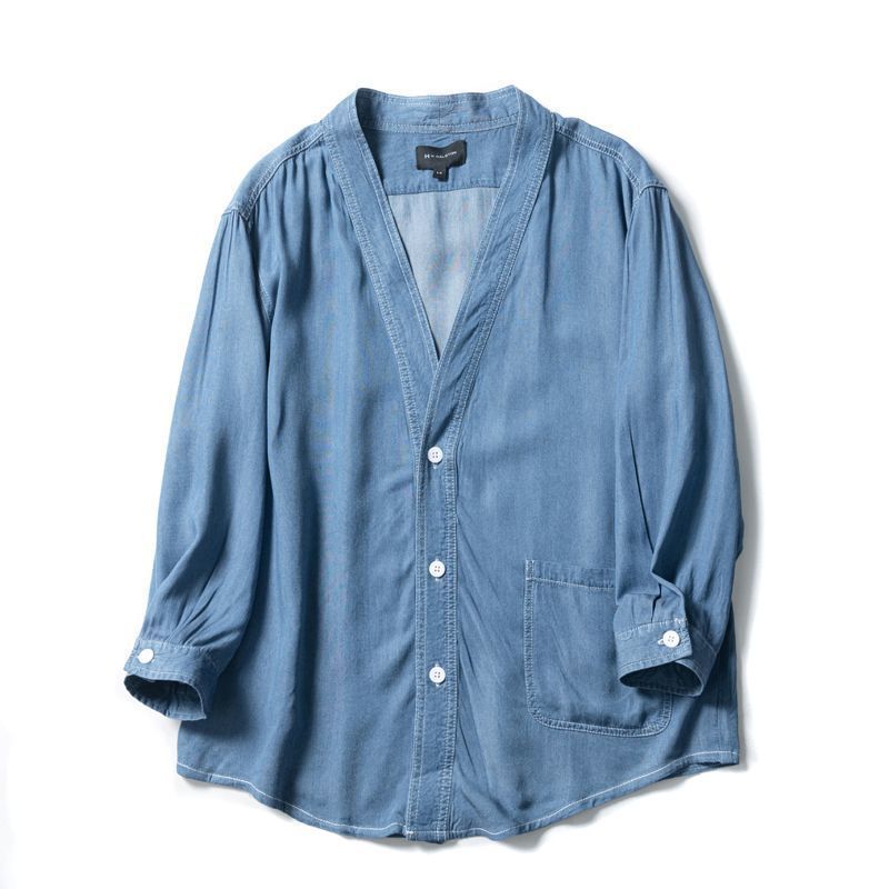 Three-quarter Sleeve Men Casual Denim Coat with V-neck