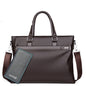 Large capacity men's business handbag soft leather briefcase with shoulder strap and matching wallet in brown color