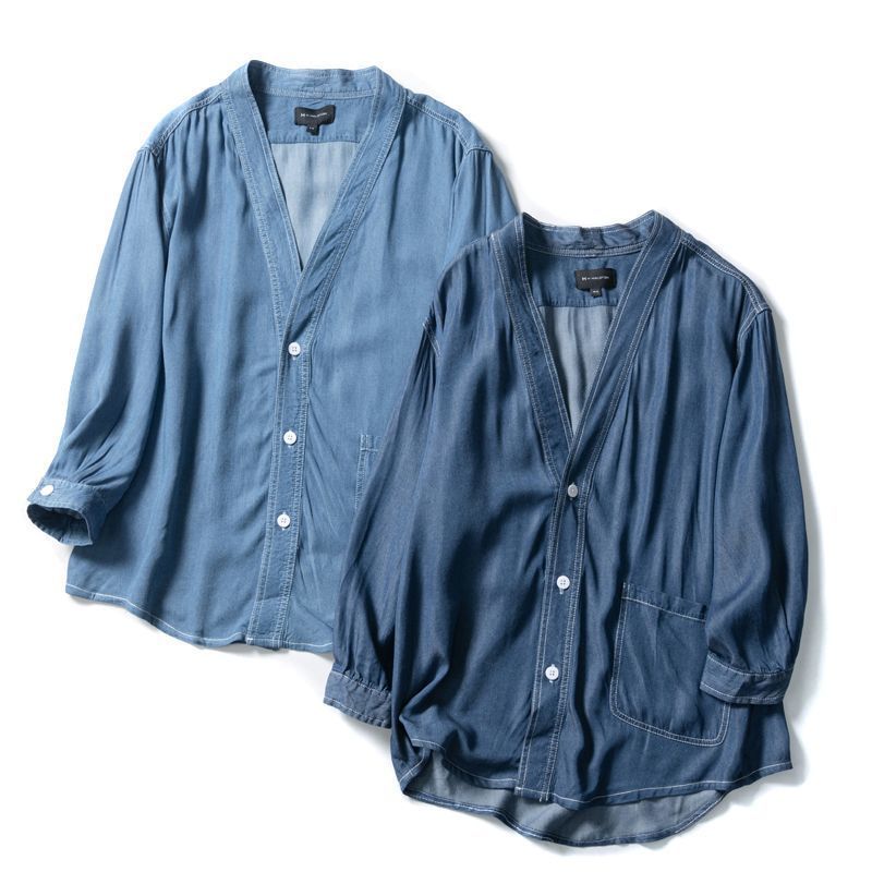 Three-quarter Sleeve Men Casual Denim Coat with V-neck