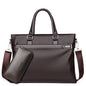 Large capacity business handbag men's soft brown leather briefcase with detachable shoulder strap and matching wallet