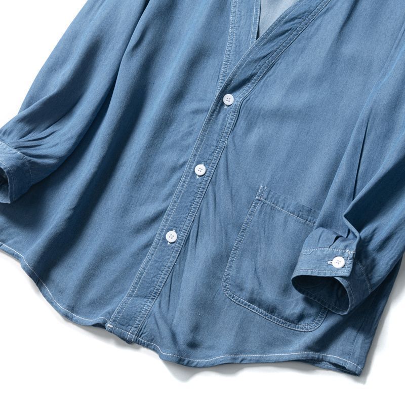 Three-quarter Sleeve Men Casual Denim Coat with V-neck