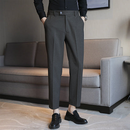 Straight retro brown slim fit elastic casual men's pants in corduroy fabric