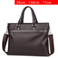 Large capacity business handbag men's soft leather briefcase in dark brown with dual handles and detachable shoulder strap