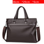 Large capacity men's soft leather business handbag briefcase with handles and shoulder strap in dark brown