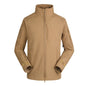 Men's khaki outdoor jacket coat with stand collar and zippered pockets on sleeves