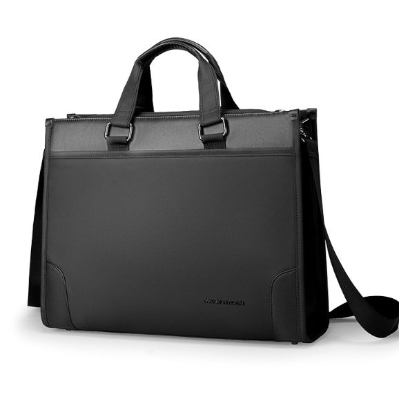 Men's black business handheld notebook briefcase made of Oxford cloth with polyester lining for travel and professional use