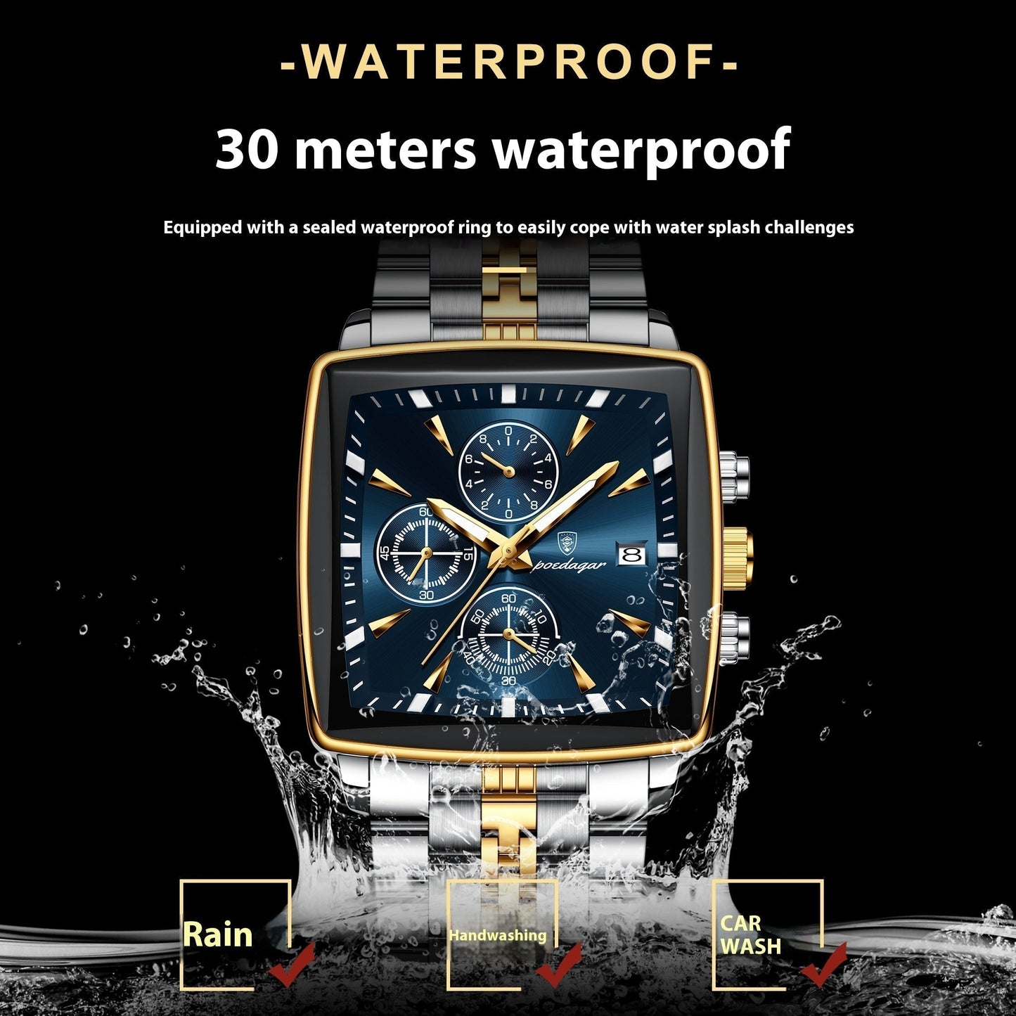 Mens Multifunctional Business Waterproof Watch