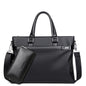 Large capacity black soft leather business briefcase with detachable shoulder strap and matching wallet.