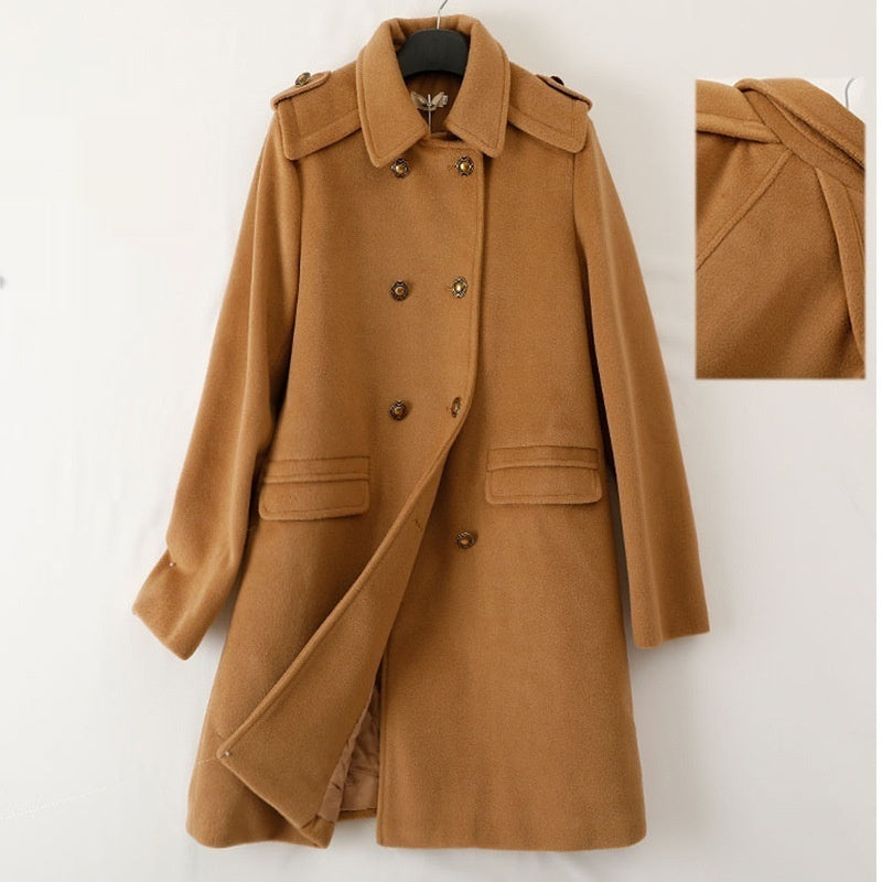 Korean Style Wool Double Breasted Coat For fashionable Women