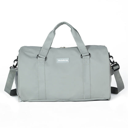 portable female large capacity swimming bag in gray oxford cloth with dual handles and adjustable shoulder strap