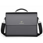 Black men's horizontal leather portable briefcase with handle and detachable shoulder strap