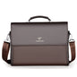 Men's horizontal leather portable briefcase in brown with waterproof PU leather and business style design
