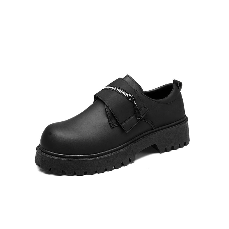 Black casual new platform leather shoe for men with low top design and non-slip PVC sole