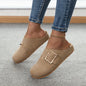 Women's closed toe low top canvas slippers in khaki with buckle detail