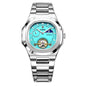 Men's Fashion Business automatic mechanical watch with stainless steel silver bracelet and turquoise dial