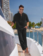 Solid Color Casual Cotton Men's Long Sleeve Trousers Suit