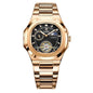 Men's fashion business automatic mechanical watch with gold stainless steel band and black dial
