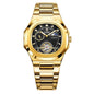 Men's fashion business automatic mechanical watch with gold stainless steel band and black dial
