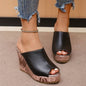 Women's Fashion European style black PU fish mouth wedge Roman shoes