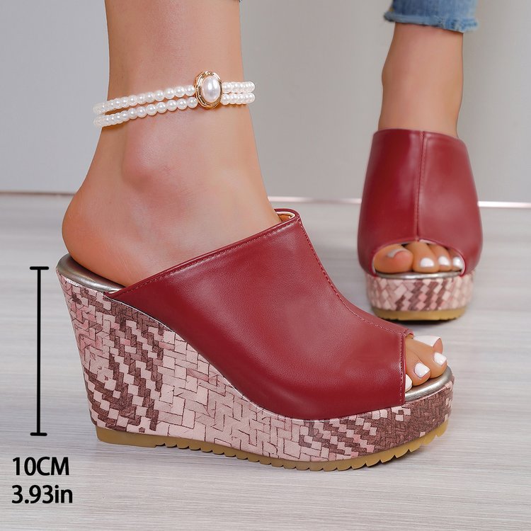 Women's Fashion European style red wedge Roman shoes with fish mouth design and 10cm heel