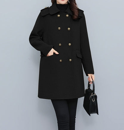 Korean Style Wool Double Breasted Coat For fashionable Women