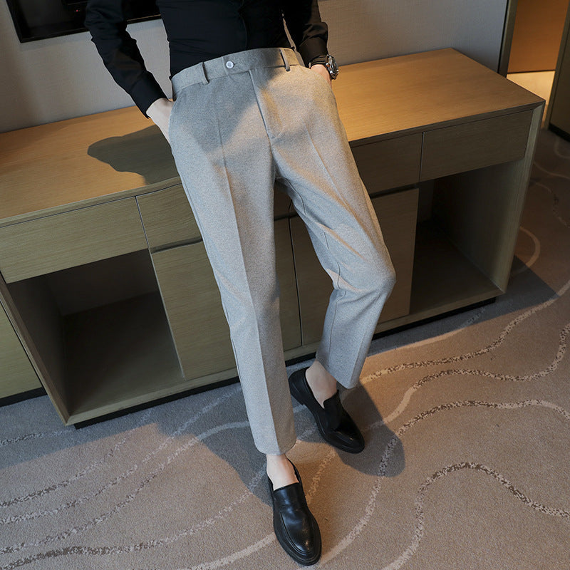 Straight retro brown slim fit casual corduroy pants for men in light business style