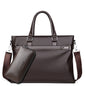Large capacity brown men's soft leather business handbag with detachable shoulder strap and matching wallet