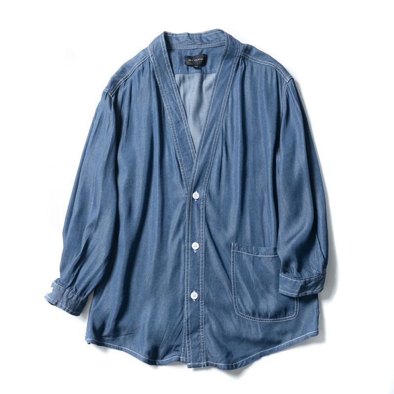 Three-quarter Sleeve Men Casual Denim Coat with V-neck