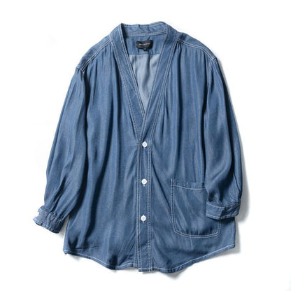 Three-quarter Sleeve Men Casual Denim Coat with V-neck
