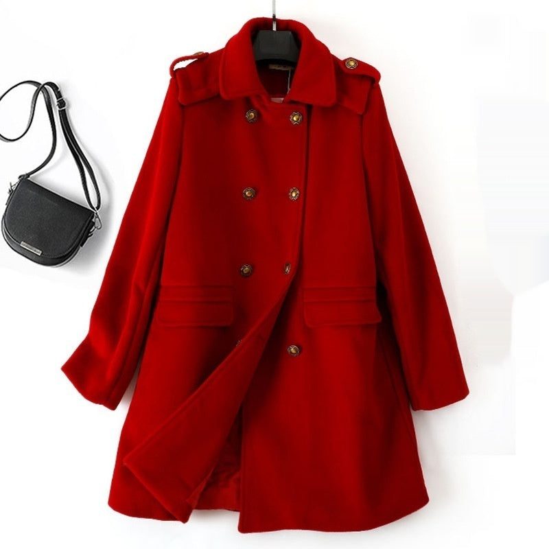 Korean Style Wool Double Breasted Coat For fashionable Women