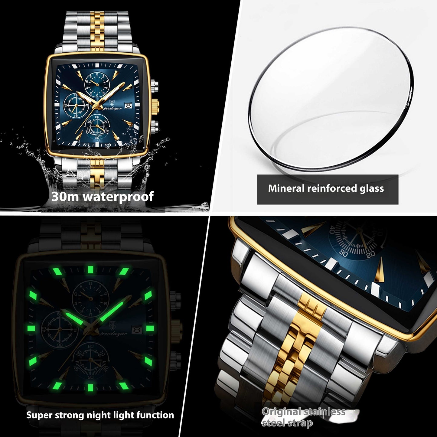 Mens Multifunctional Business Waterproof Watch