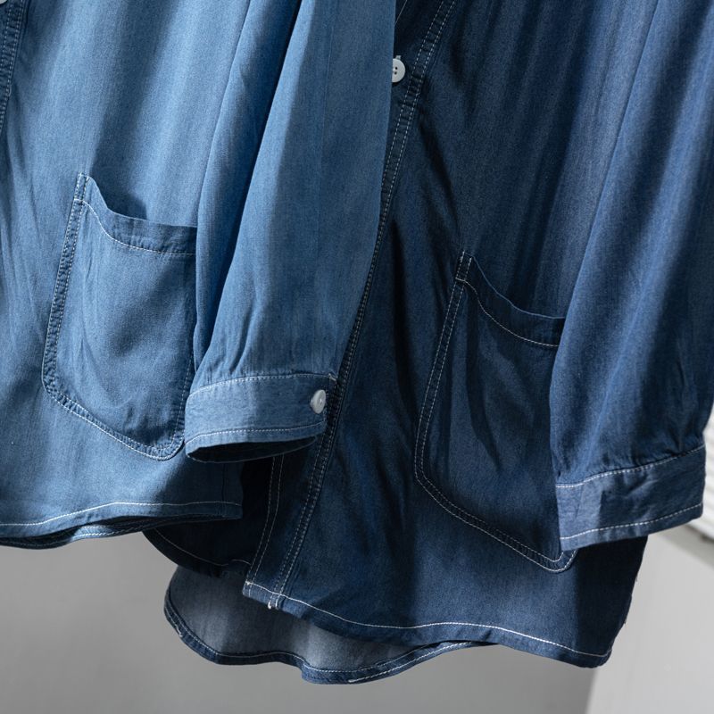 Three-quarter Sleeve Men Casual Denim Coat with V-neck