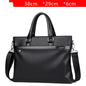 Large capacity black soft leather business briefcase handbag with zipper closure and single shoulder strap, 14-inch laptop size