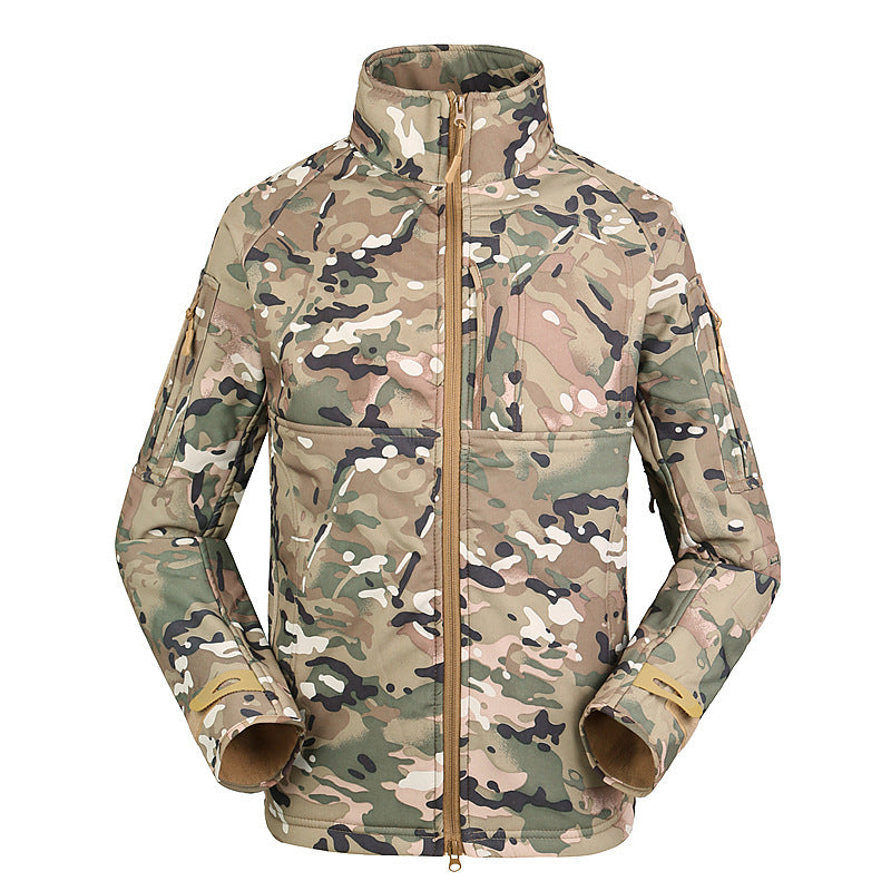 Men's thin camouflage outdoor jacket coat with stand collar and zipper closure