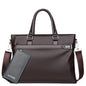 Large capacity men's soft leather business handbag briefcase with shoulder strap and zipper closure