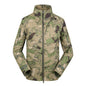 Men's thin outdoor jacket coat with stand collar in green camouflage pattern for hiking and climbing