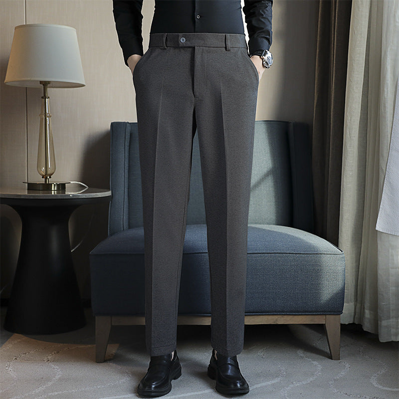 Men's straight retro brown elastic slim fit casual corduroy pants in light business style